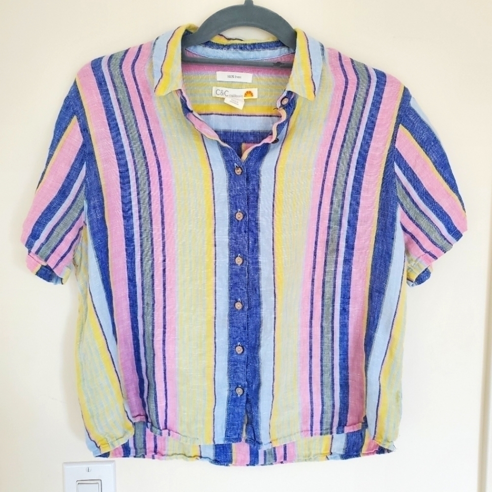 C & C California 100% Linen Striped Button Up Shirt